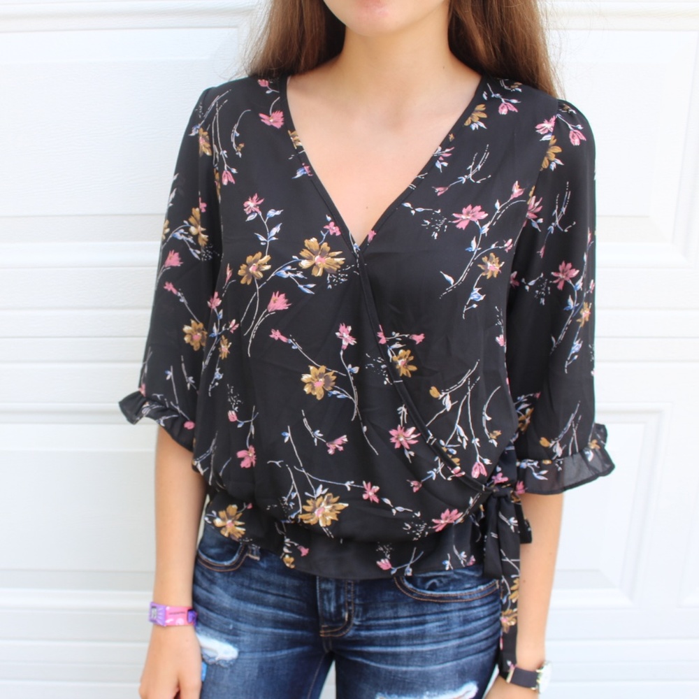 V-Neck Flower Blouse